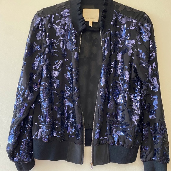 Rebecca Taylor Black Sequin Bomber Jacket - Sparkly Statement Piece ✨💙🖤 - Picture 9 of 11